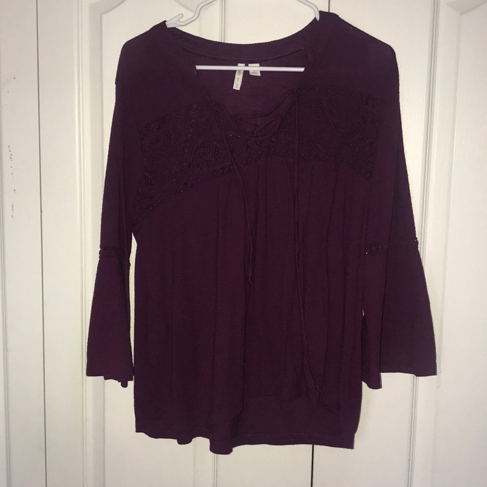 Cato Lace Maroon Bell Sleeve Top